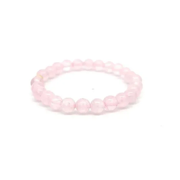 Natural Rose Quartz Gemstones 6mm Stretchable Bracelet 18k Gold Bead Charm - Picture 3 of 4
